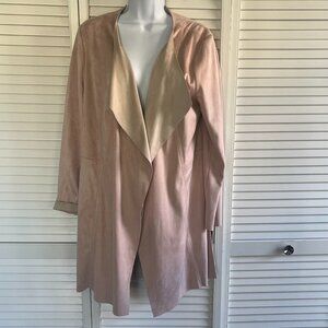 Chicos Faux Suede Duster Coat Pink /Cream Size 1 NWOT.